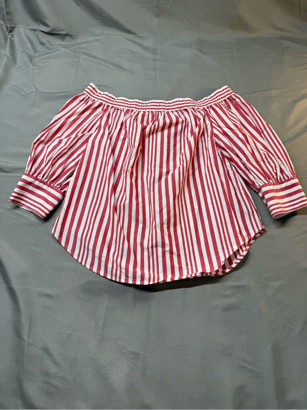 Who What Wear Red and White Striped Off-Shoulder Top